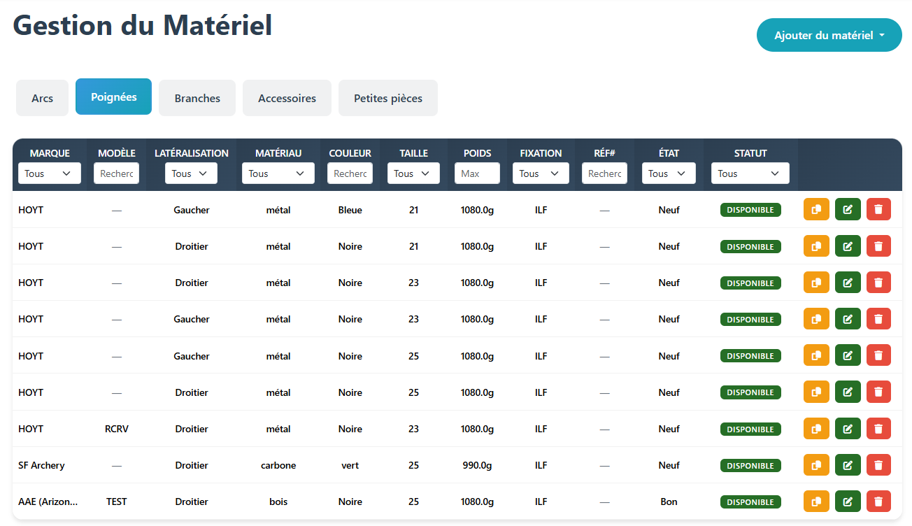 Gestion du matériel