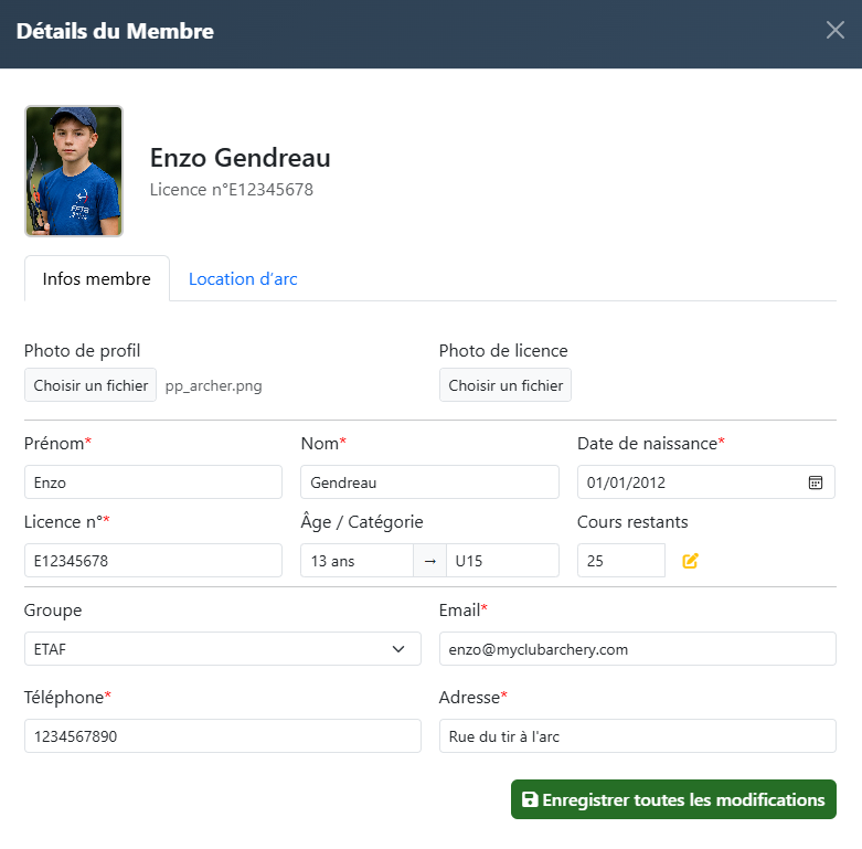 Profil membre ClubArchery
