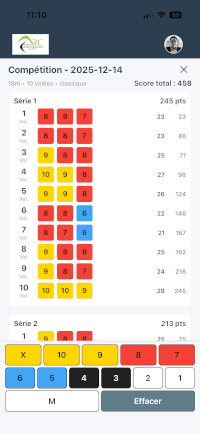 Vue mobile – suivi des absences des archers